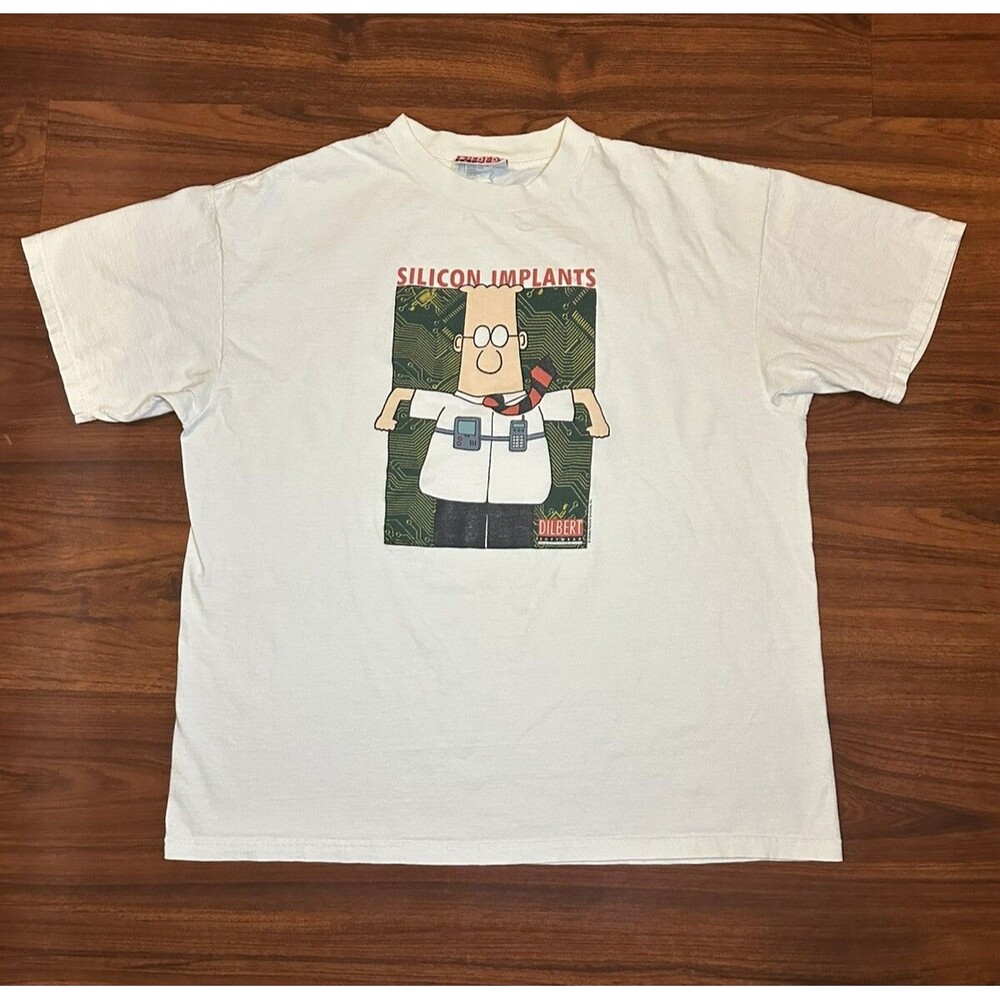 VTG 90s/00s Dilbert Software Silicon Implants T Shirt Tech Comic Rare Size XL